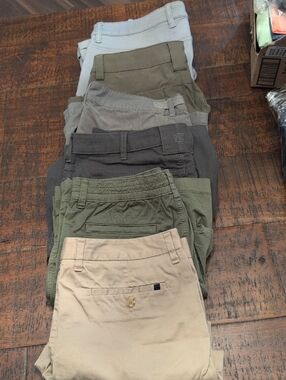 Mixed Neutral Casual Shorts Stack - Beige, Olive, Gray, Black. Hiking, Cargo